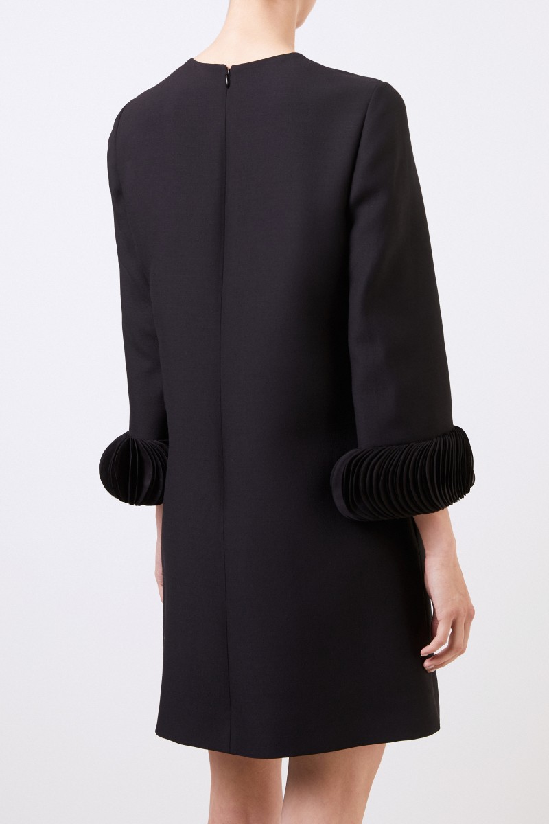 Valentino Woll-Seiden-Kleid mit Applikationen Schwarz