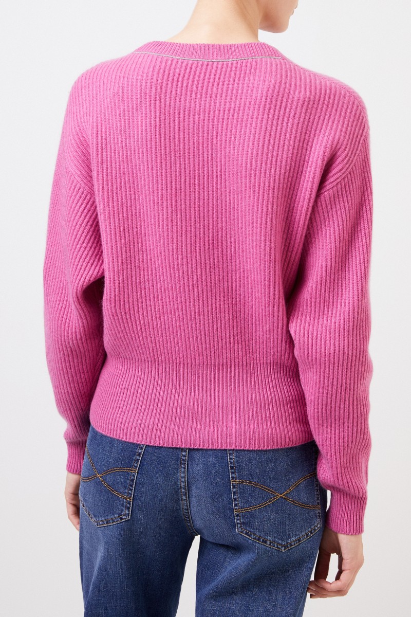 Gerippter Cashmere Pullover Pink