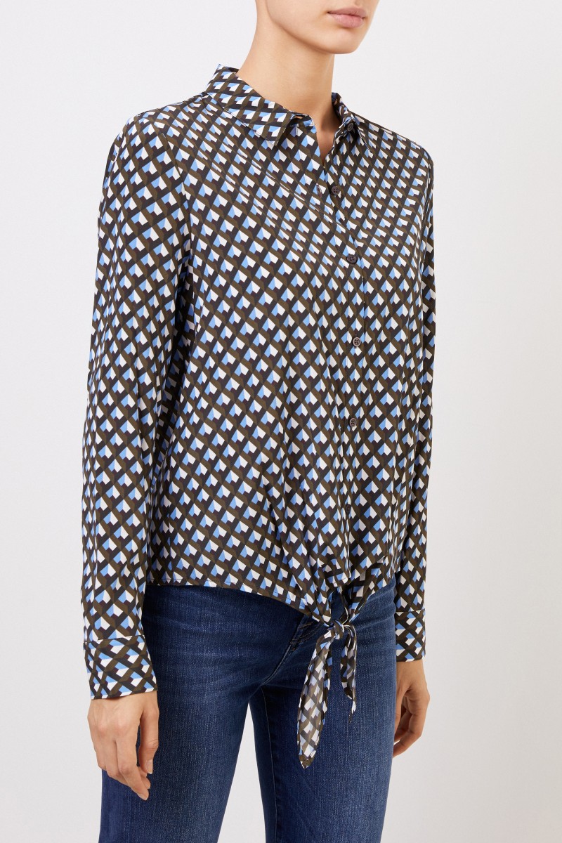 Steffen Schraut Gemusterte Seidenbluse mit Bindedetail Multi