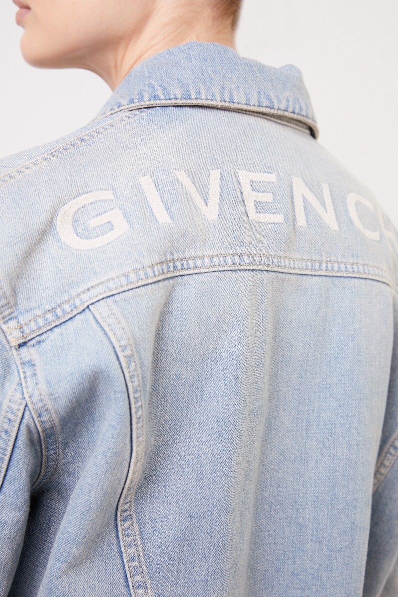 Jeansjacke mit Logo-Schriftzug Hellblau