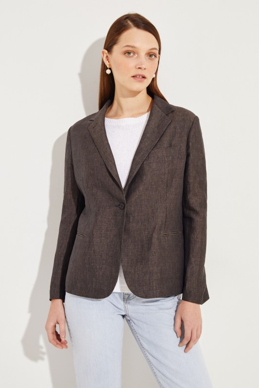 Leinen-Blazer Braun