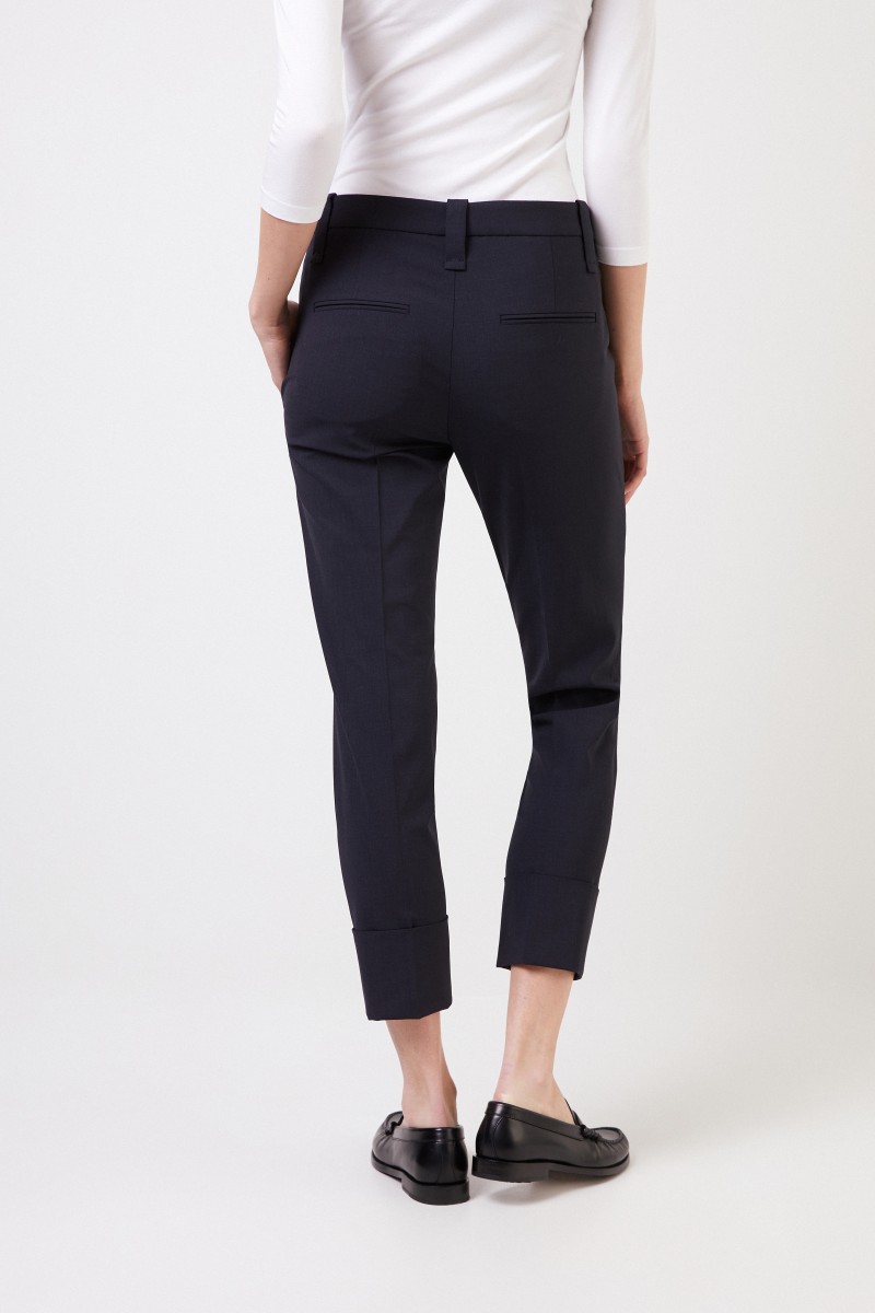 Woll-Hose mit Saumumschlag Marineblau