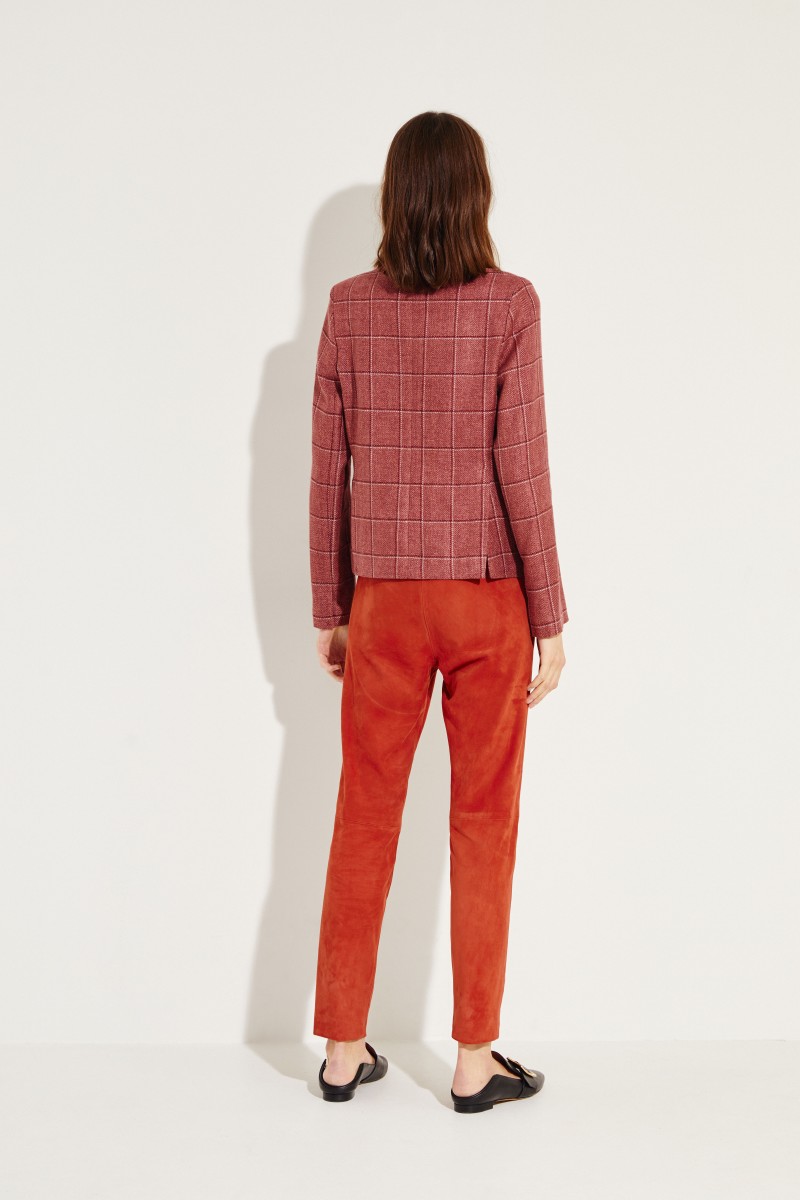 Karierter Woll-Blazer Rot/Rosé