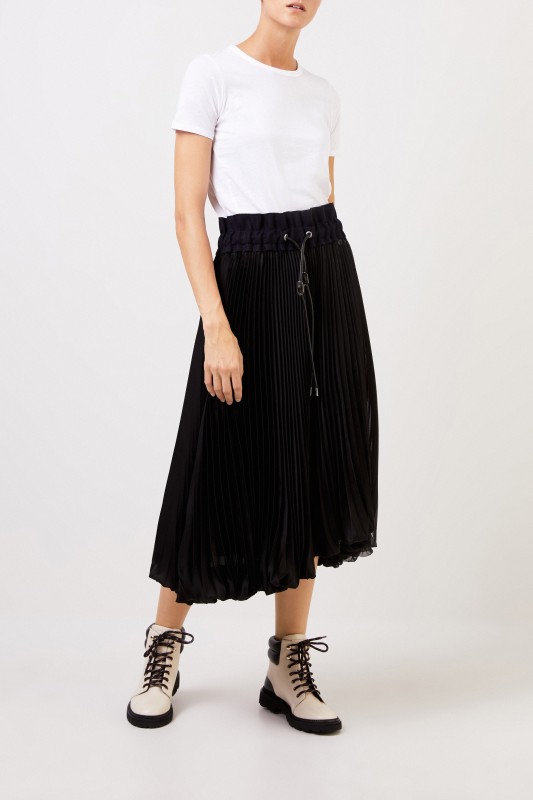 Sacai Plisseerock mit Wolldetail Schwarz
