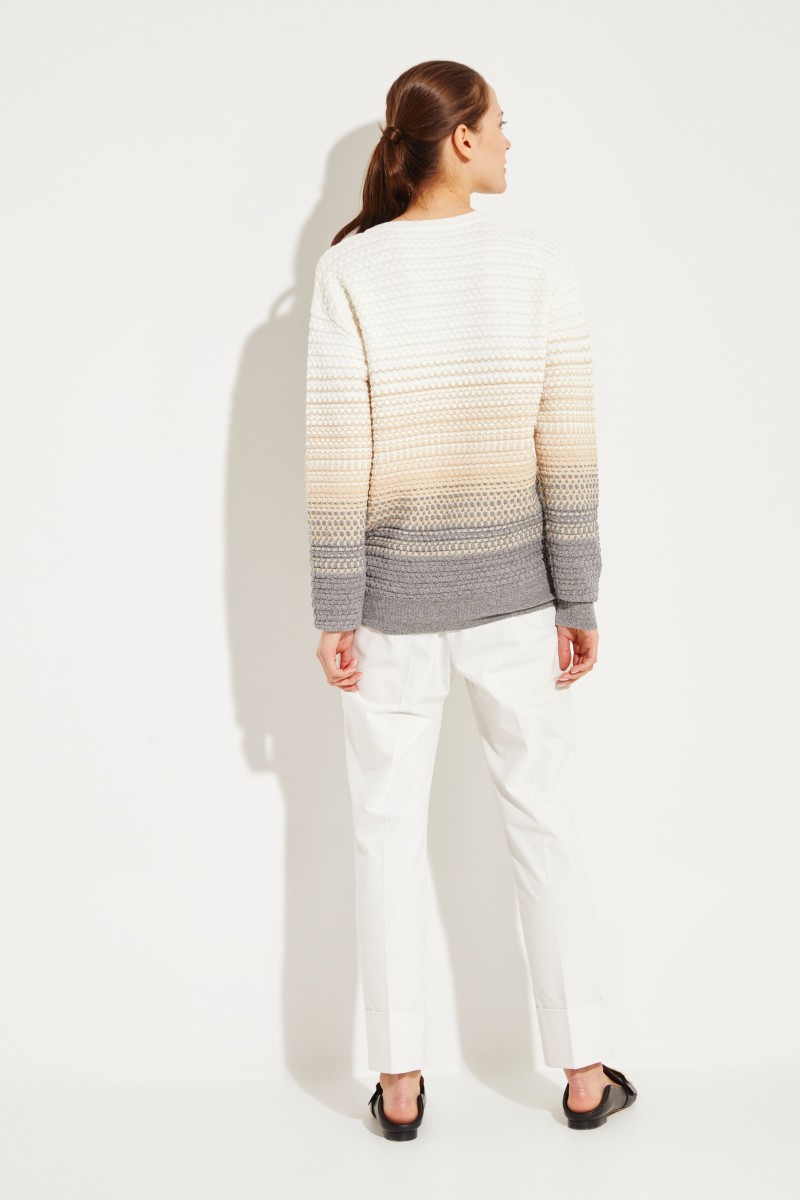 Woll-Pullover mit Strickmuster Beige/Grau