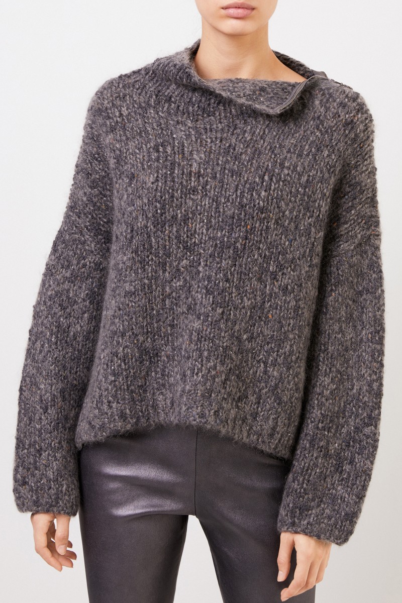 Fabiana Filippi Woll-Pullover mit Paillettendetails Anthrazit