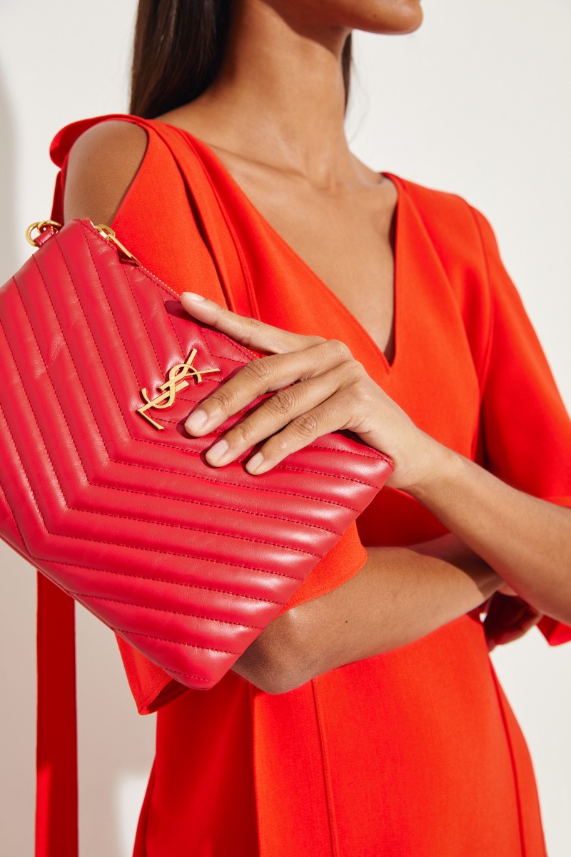 Gesteppte Leder-Clutch mit Logo Rot