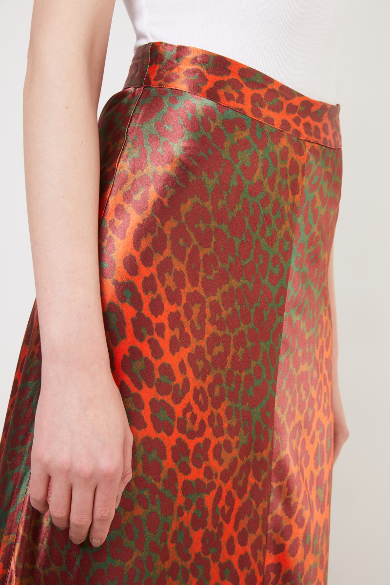 Langer Rock mit Leoprint Orange/Grün