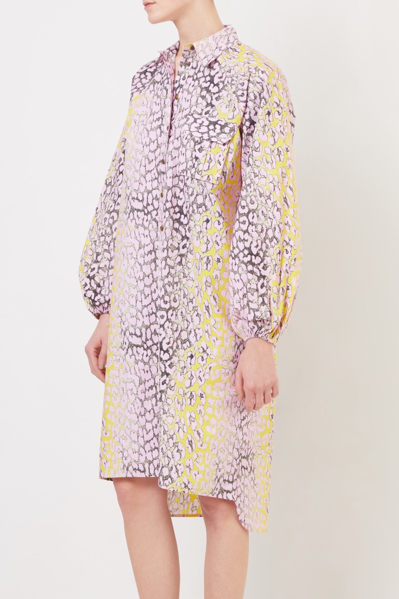 Hemdblusenkleid mit Leoprint Rosé/Multi