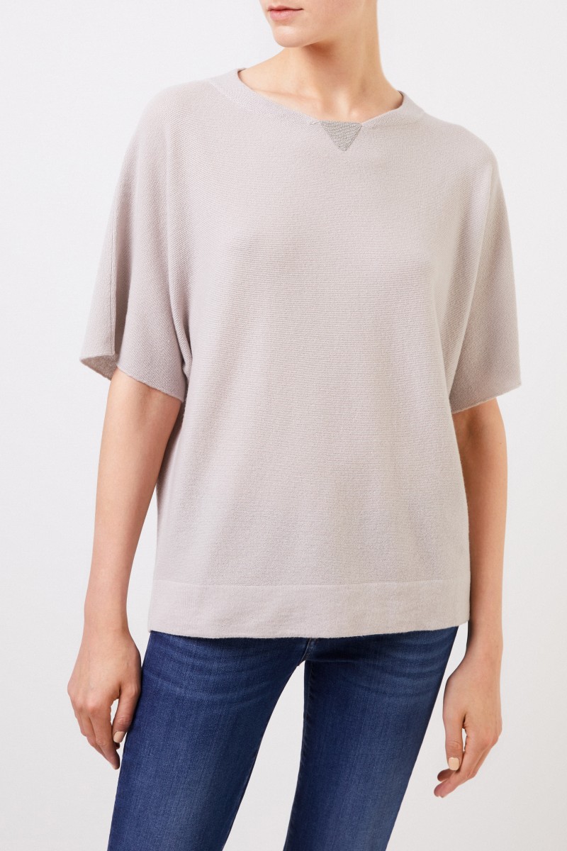 Cashmere-Poncho mit Perlenverzierung Beige