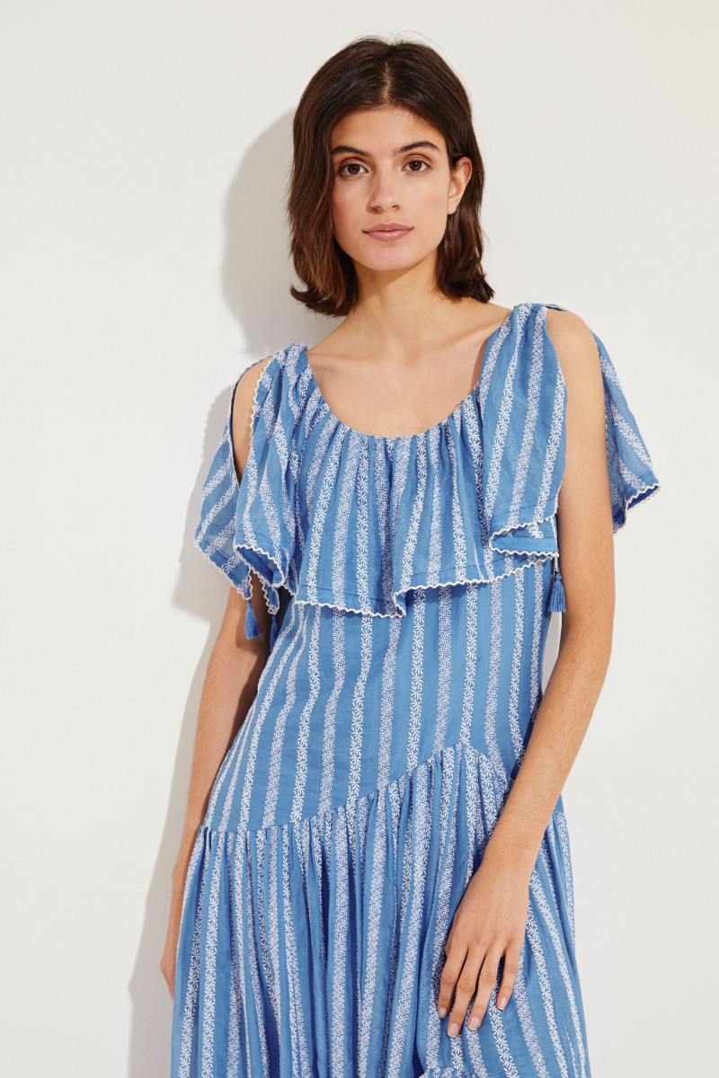 Maxi-Kleid mit Stickerei Blau/Weiß