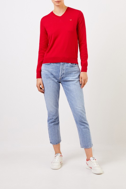 Comme des Garcons Play Woll-Pullover mit Herz-Emblem Rot