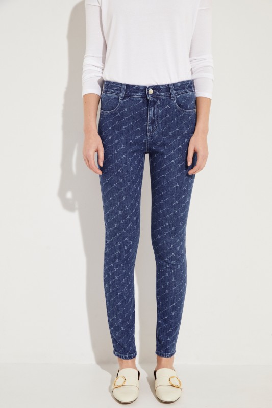 Skinny Jeans with Logo-Print Blue