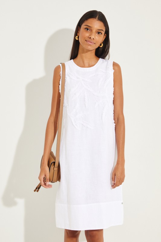 Leinen-Kleid mit Applikationen Weiß