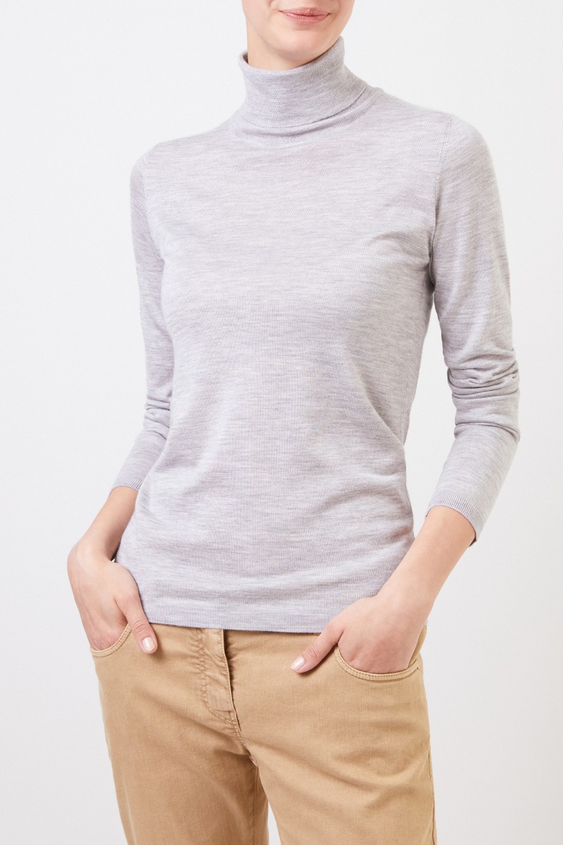 Brunello Cucinelli Cashmere-Seiden-Rollkragenpullover Grau
