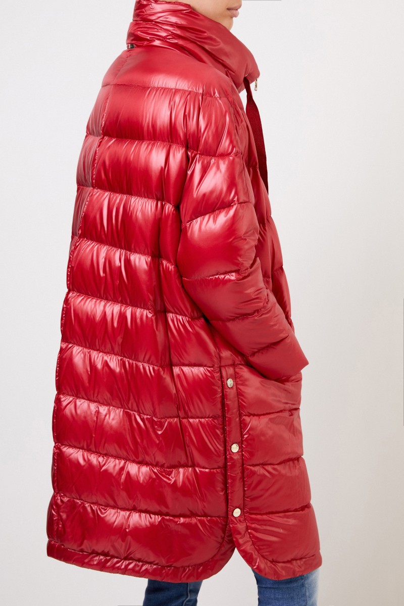 Herno Langer Daunenmantel mit Ripsbanddetail Rot