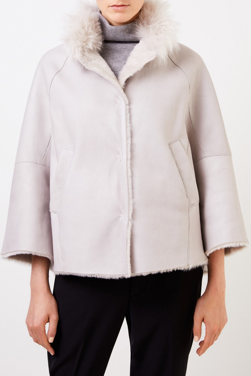 Manzoni 24 Lammfell-Jacke mit Cashmere-Kragen Hellgrau
