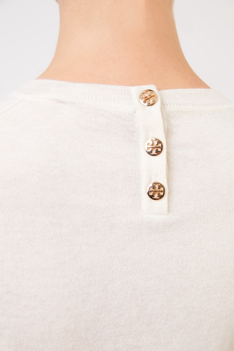 Tory Burch Cashmere-Pullover 'Iberia' mit Knopfdetails Crème