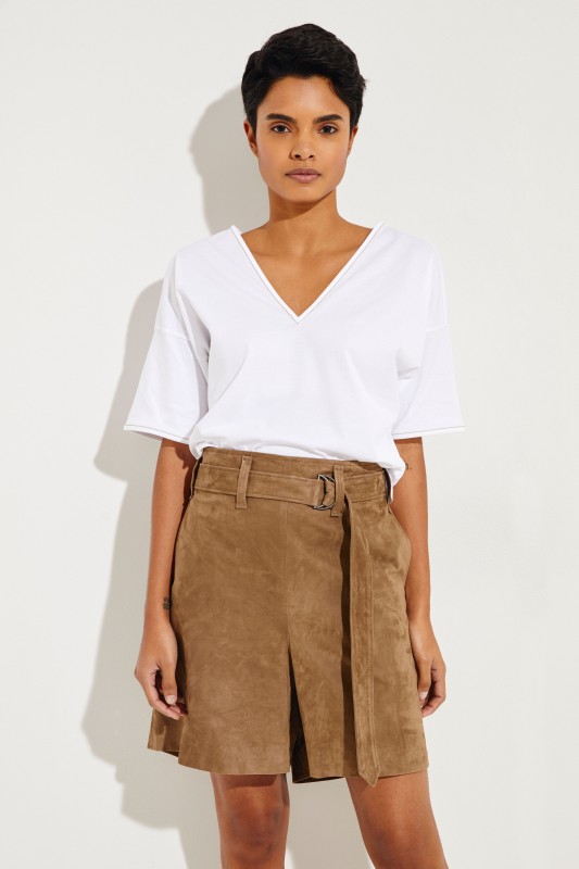 Baumwoll T-Shirt mit Perlen-Details Weiß
