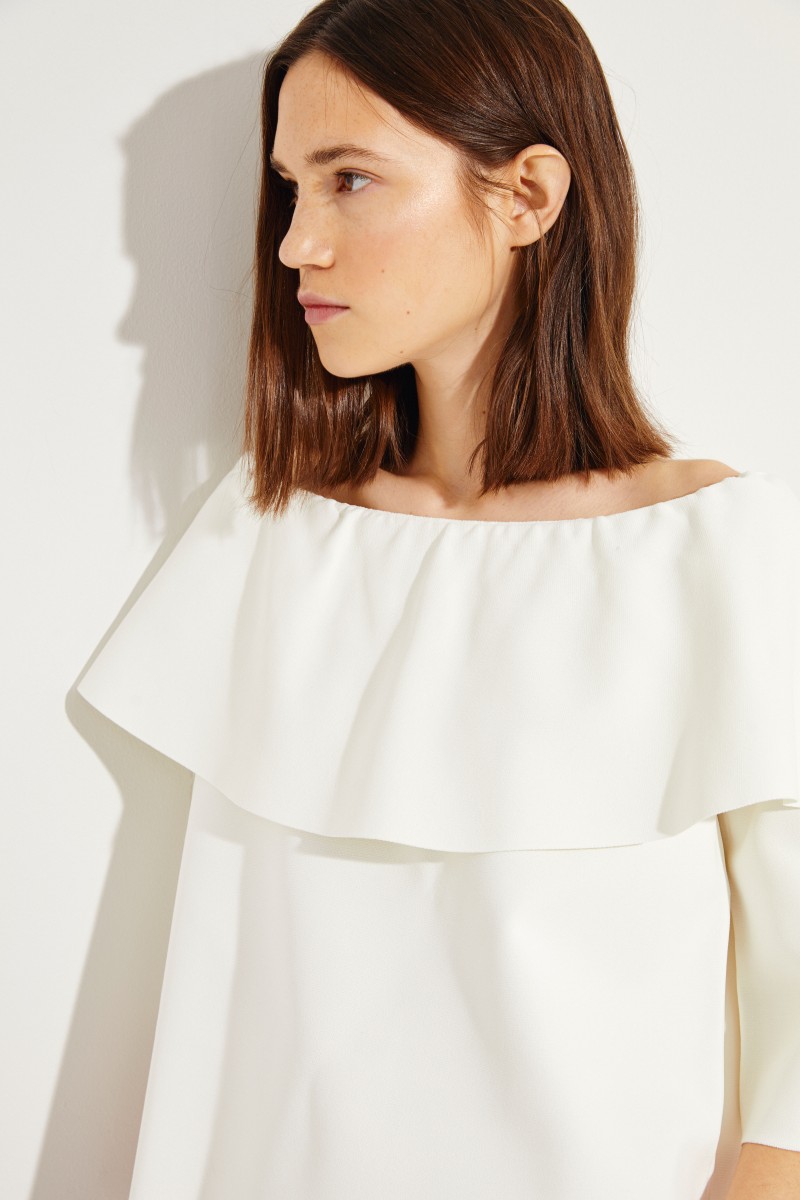Off-Shoulder Bluse mit Volant Crèmweiß