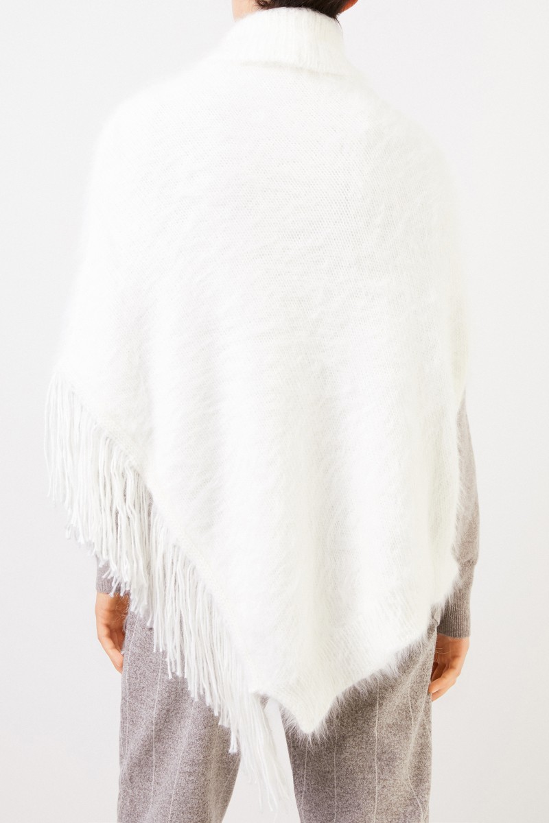 Fabiana Filippi Angora-Poncho mit Fransen Weiß