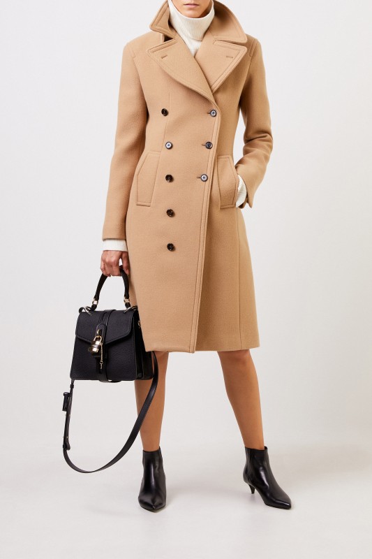 Chloé Zweireihiger Woll-Mantel Chestnut Cream