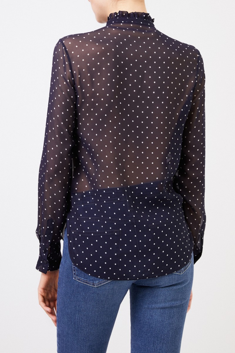 Iris von Arnim Seidenbluse mit Polka-Dots 'Mabel' Marineblau