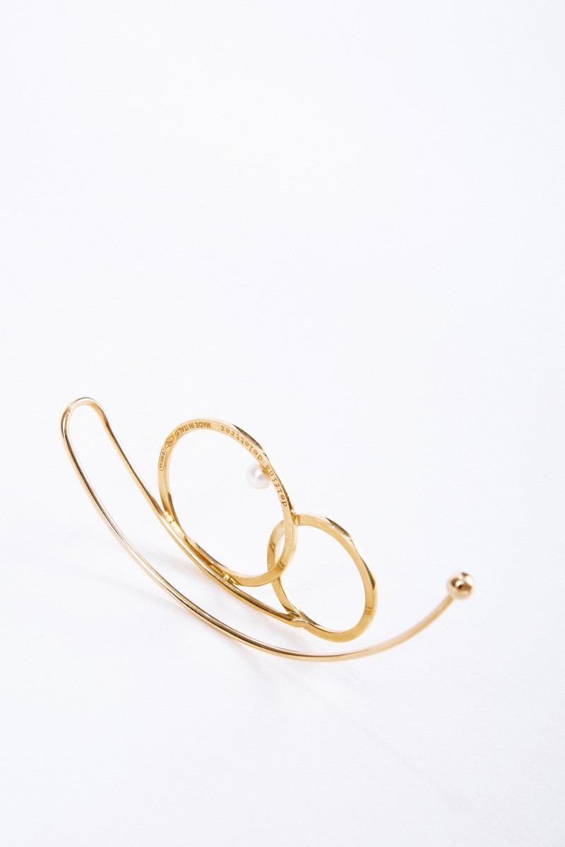 Earcuff 'Double Bubble' mit Diamant und Perle Gelbgold