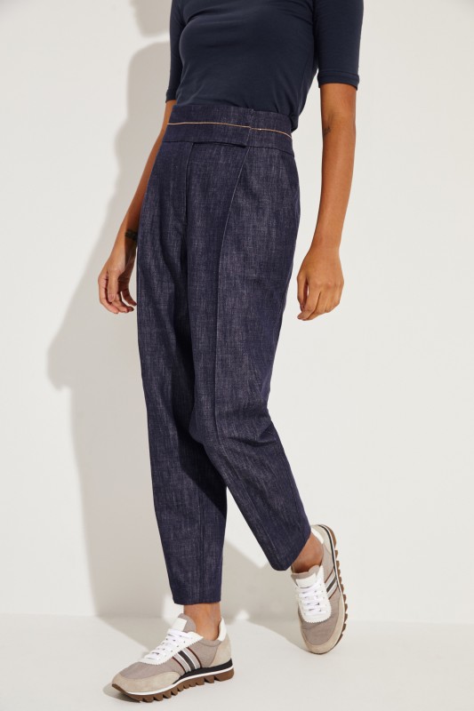 Bundfalten-Jeans mit Perlenverzierung Blau