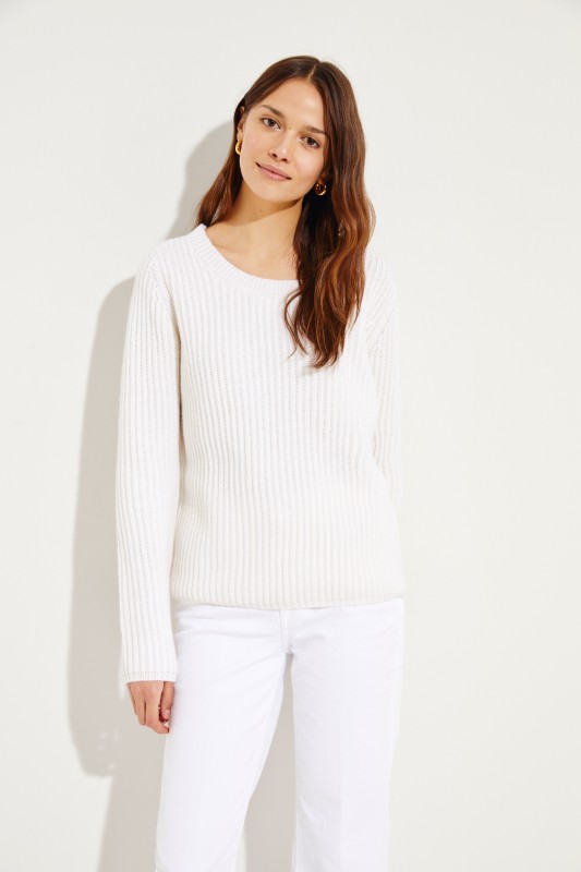 Rippstrick Cashmere-Pullover Crèmeweiß