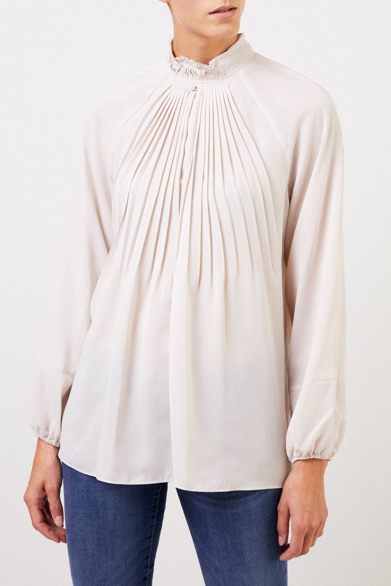 Bluse mit Plissee-Details Beige