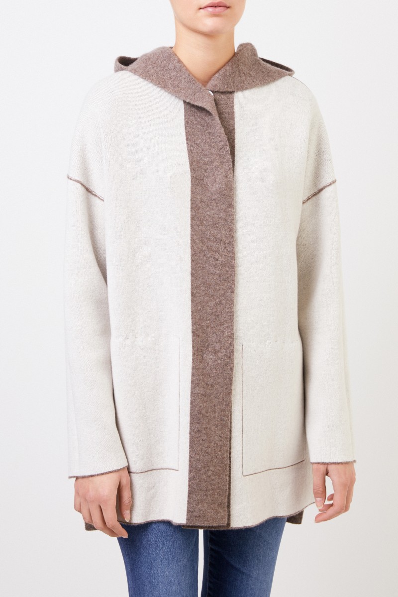 Doubleface Cashmere-Seiden-Jacke 'Palmina' mit Kapuze Taupe/Ecru