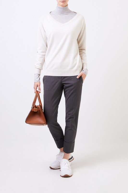 Cashmere-Pullover mit Perlenverzierung Beige