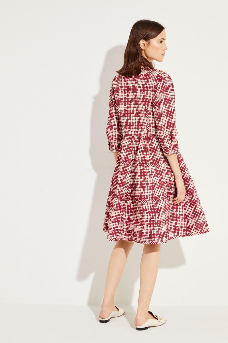 Blusenkleid mit Punktemuster Bordeaux/Beige