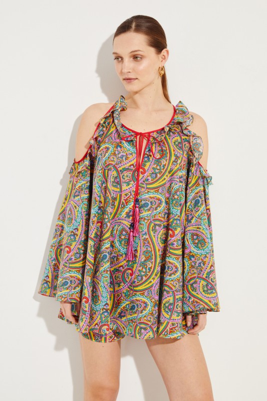 Baumwoll-Bluse mit Cut-Outs Multi
