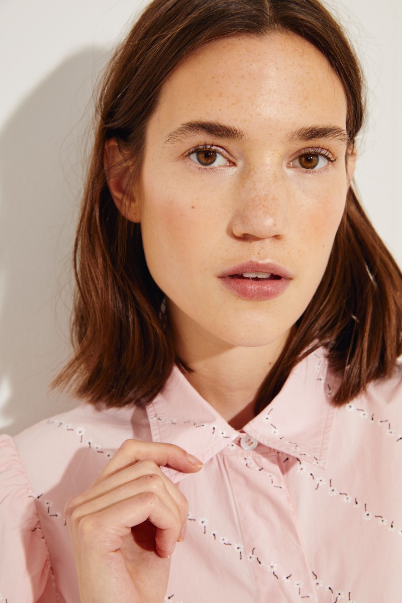 Poplin-Bluse mit Print Rosé