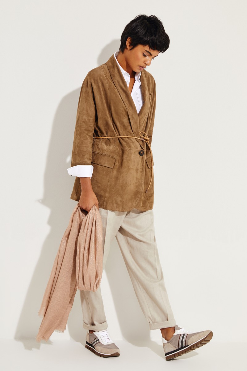 Cashmere-Seiden-Schal mit Lurexdetails Nude