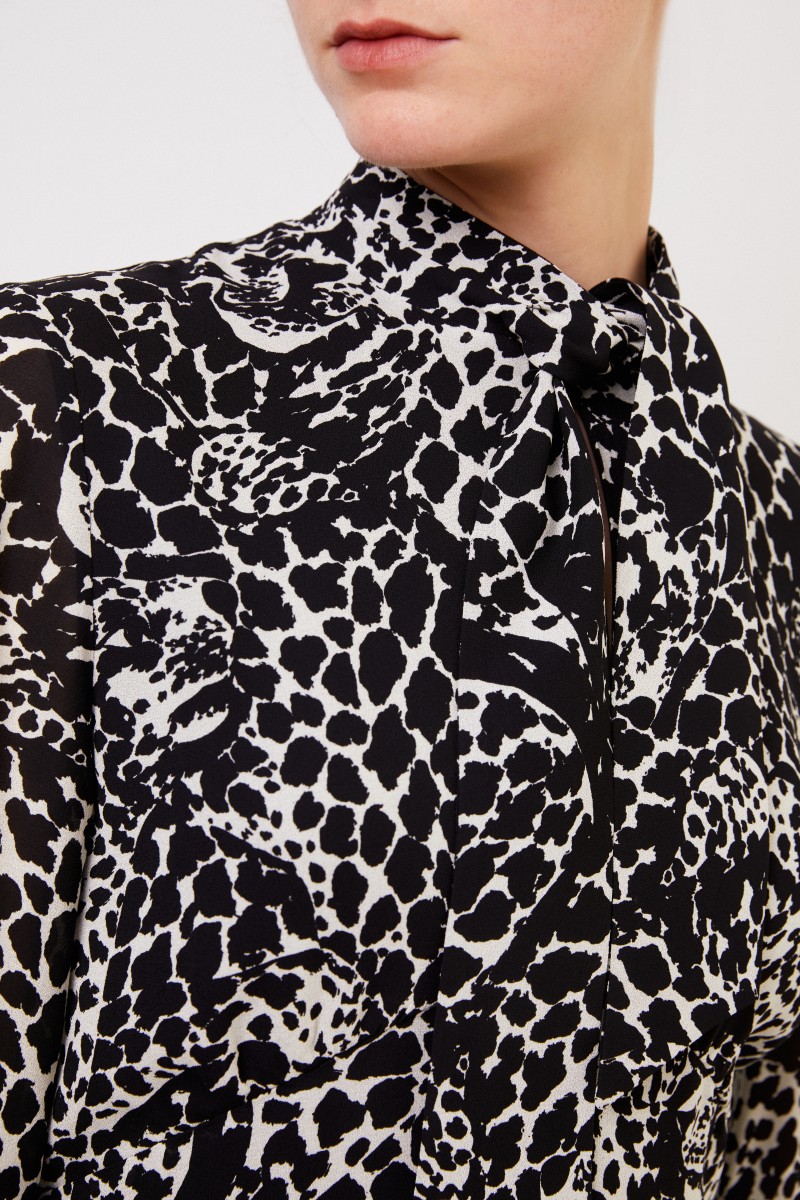 Saint Laurent Kurze Kleid mit Print Schwarz/Crème