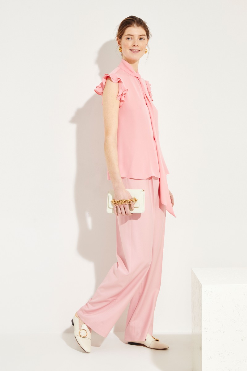 Seiden-Bluse mit Volants Rosé