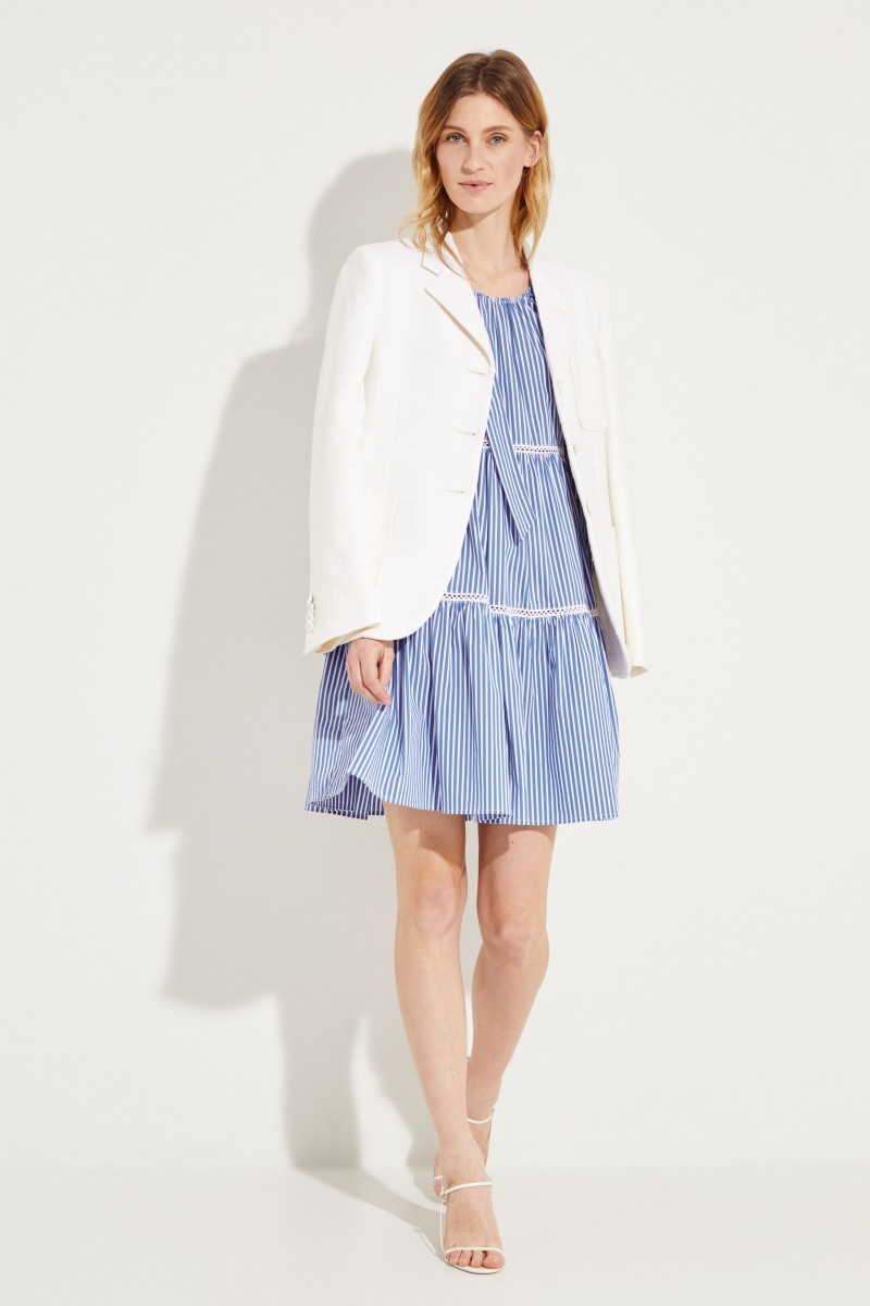 Gestreiftes Kleid mit Stickdetails Blau/Weiß