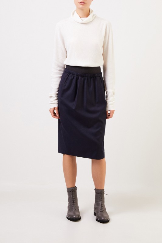 Fabiana Filippi Woll-Bleistiftrock mit elastischem Bund Marineblau