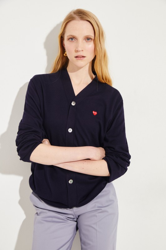 Comme des Garcons Play Cardigan mit Herz-Stickerei Marineblau