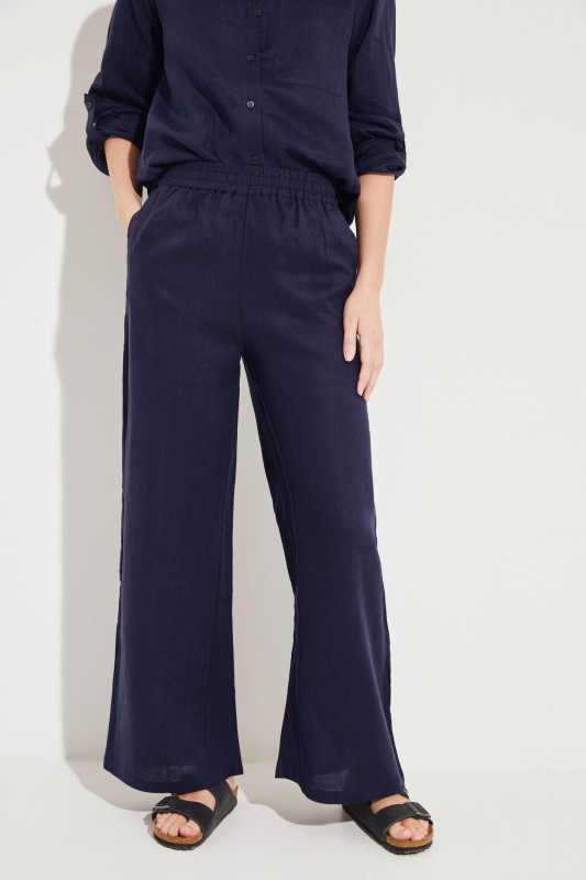 Leinen-Hose Marineblau