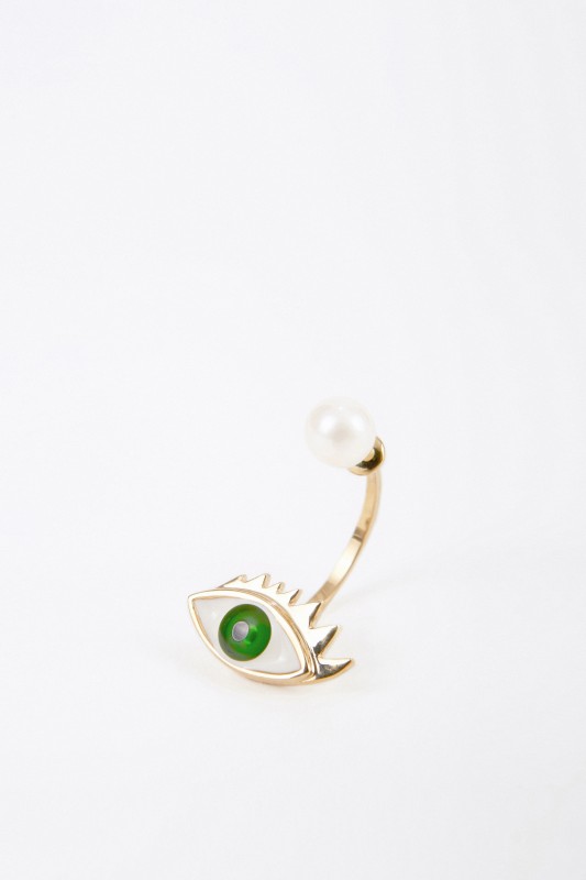 Delfina Delettrez Ohrring mit Perle 'Eye' Gold/Grün