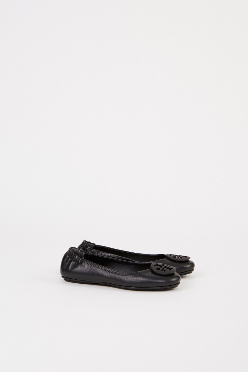 Tory Burch Leder-Ballerina 'Minnie Travel Ballet' Schwarz