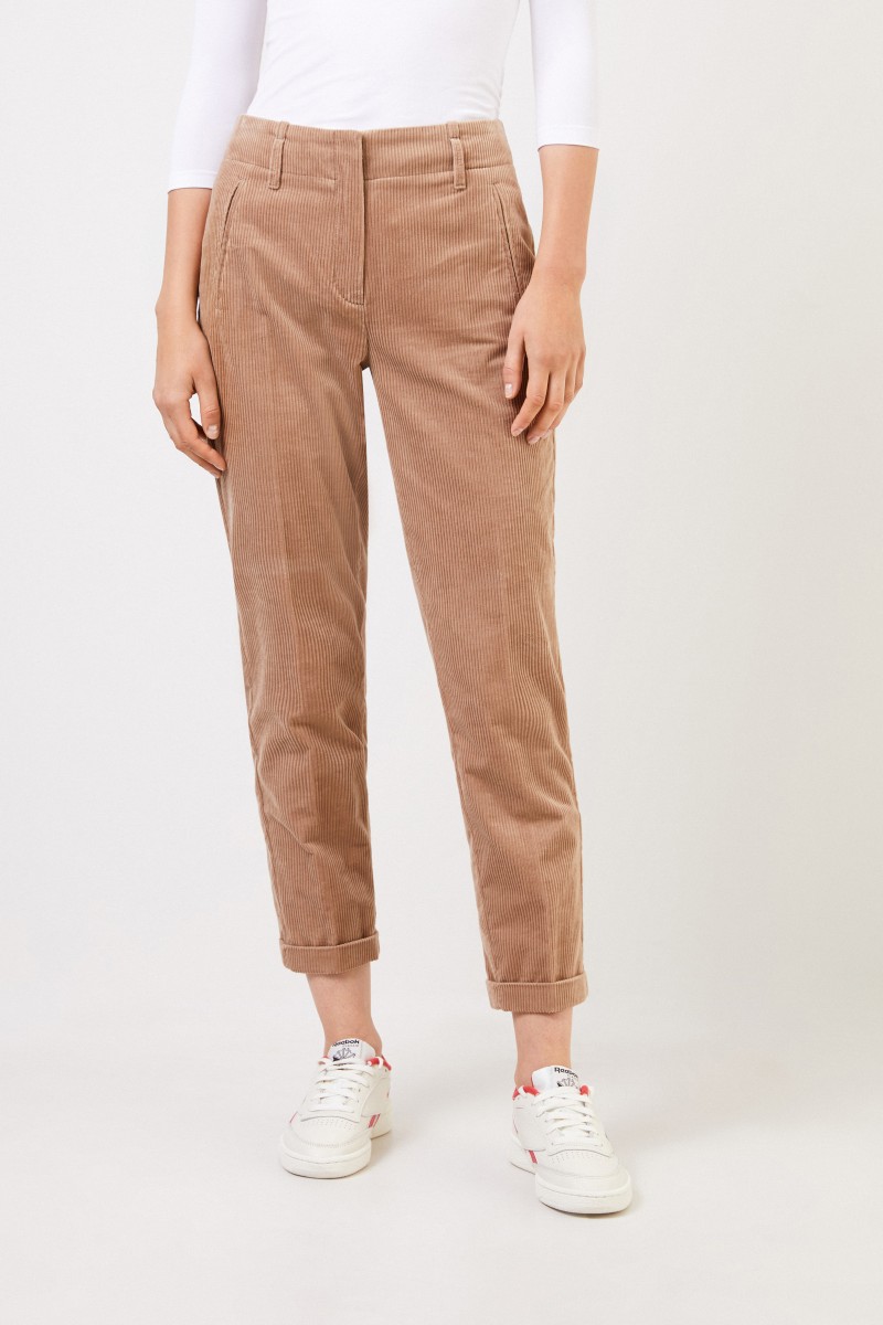 Cambio Cord-Hose mit Saumumschlag Beige