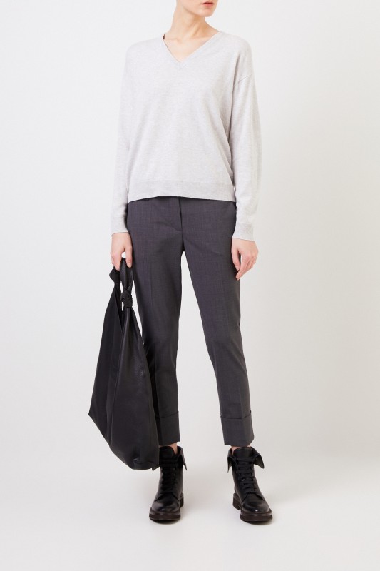 Brunello Cucinelli Cashmere-Pullover mit V-Neck Grau