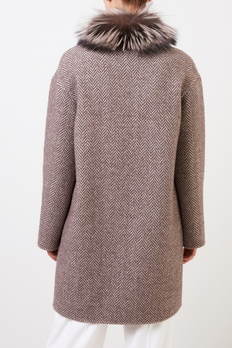 Manzoni 24 Wende-Alpaca-Woll-Mantel mit Fuchspelz Taupe/Beige