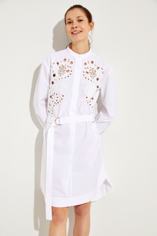 Chloé Baumwoll-Kleid mit Lochmuster Weiß