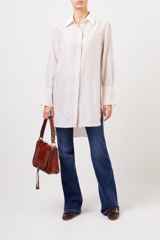 Chloé Lange Seidenbluse mit Kettenprint Pristine White